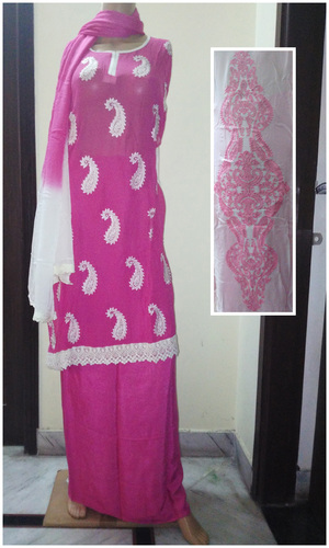 Pink Embroidered Chiffon Straight Suit (Exclusive - 103)