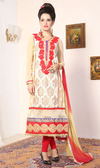 Beige & Red Party Wear Suit (Butterfly 001)